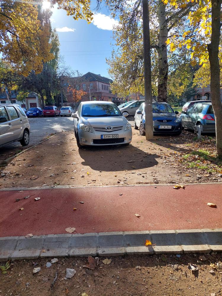 Halesz park bejáratán autók parkolnak