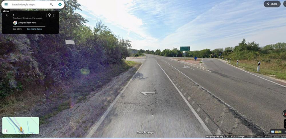 1-es főút – Tatabánya felől Szárliget irányába vezető kanyarodósáv